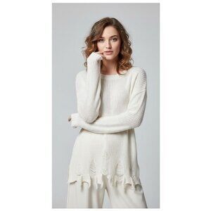 Milly FairyGoth Rocker Hippie Shredded Distressed Sweater White Womens Size S